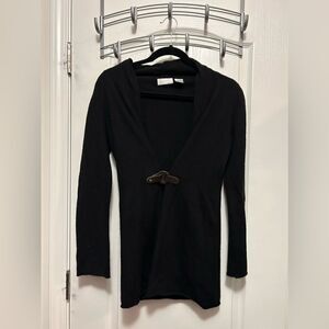 Black Hooded Knit Cardigan with Toggle Closure